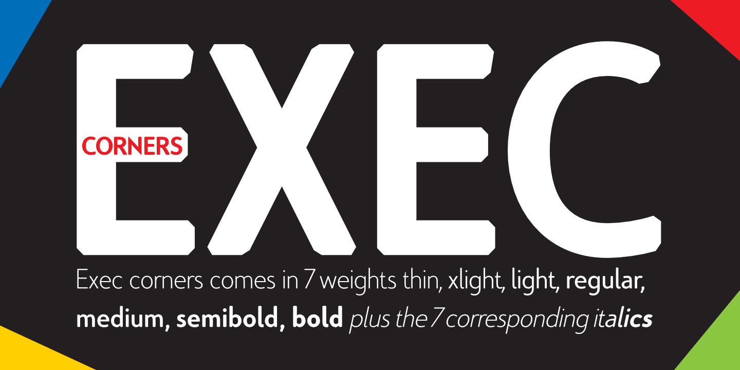 Beispiel einer Exec Corners Extra light-Schriftart